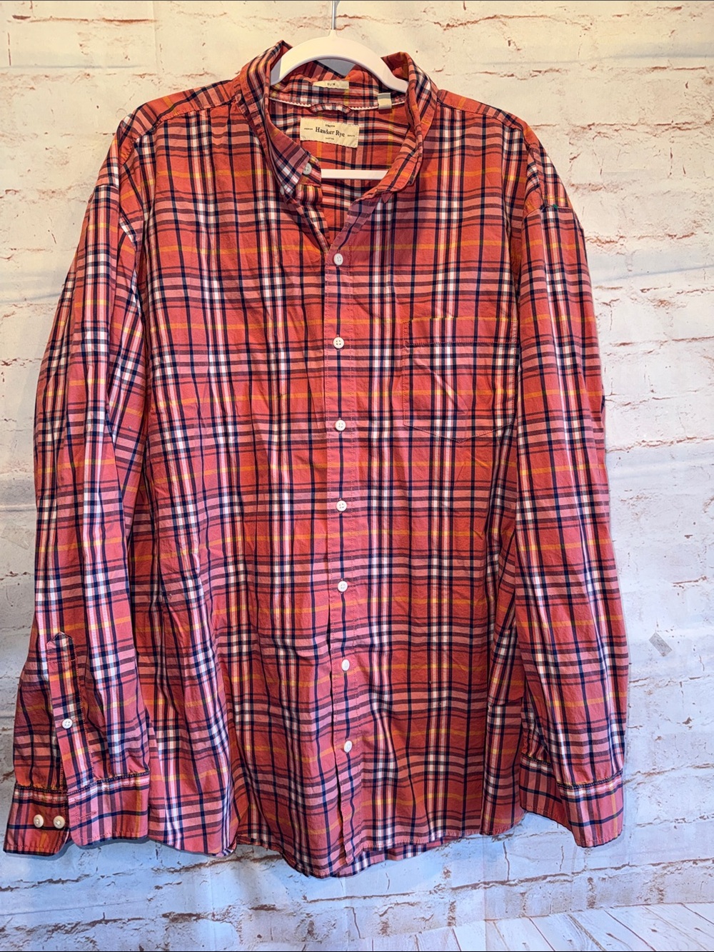 Hawker Rye Men's Plaid Button-Down Shirt Pink 3XL slim fit pocket collared neck